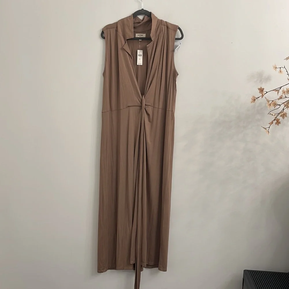 Anthropologie Porridge Jersey Knit mocha  Wrap Maxi Dress Size xl - Picture 4 of 8
